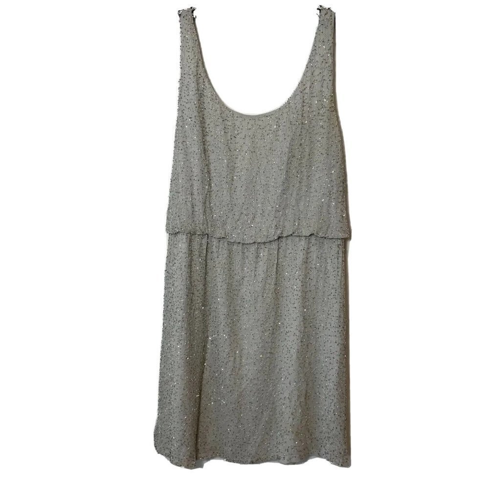 Alice + Olivia Womens Sleeveless Beaded Dress Gray 6 Scoop Neck Deep Back Silver